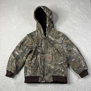 Carhartt Camo Jacket Youth Small 7-8 Insulated Realtree Hooded Canvas Mossy Oak